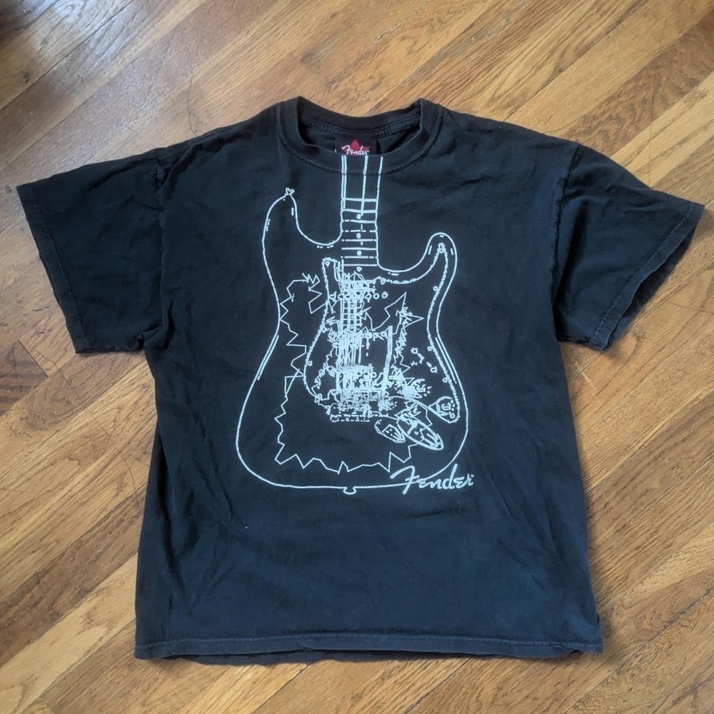 Fender The Collection Mens Guitar All Over Print Etched Stencil T-shirt Size L